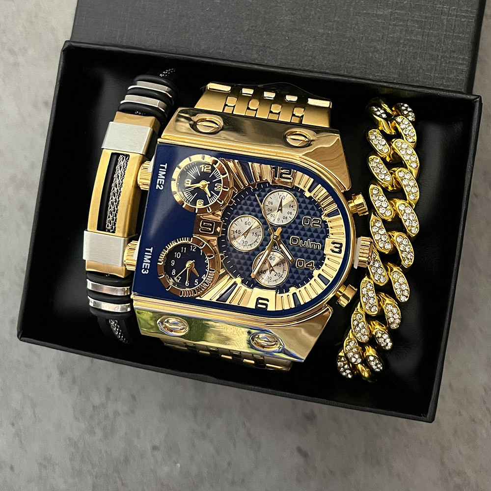 Luxury Watch Face - Men's luxury rectangular gold silver large