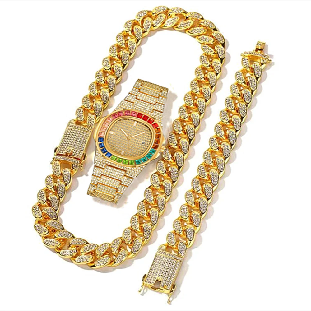 Luxury Watch Miami - 3pcs Watch+Necklace+Bracelet Luxury Iced Out Watch
