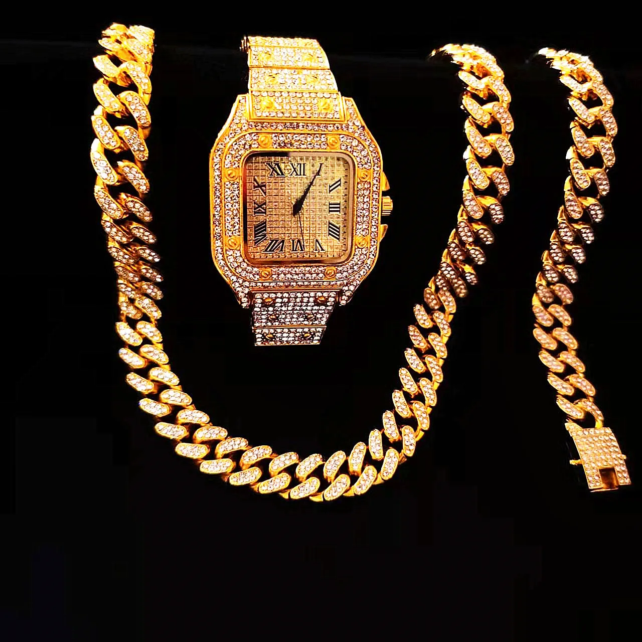 2pcs Iced Out Watches Necklace - Luxury Watch Miami 评论和价格