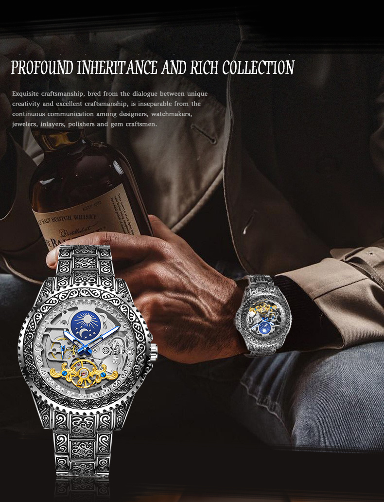 Forsining Luxury Transparent S - Moonphase Complication Watch 评论和价格
