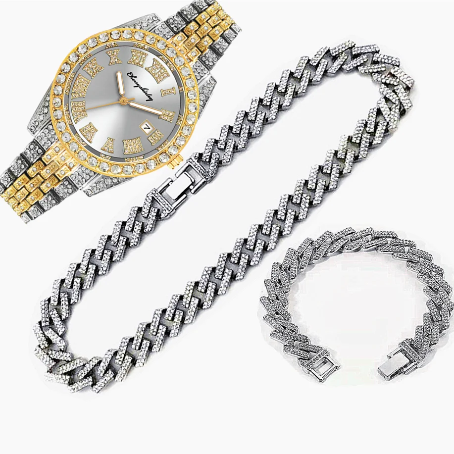 3pcs Luxury Iced Out Watch for - Luxury Watch Miami 评论和价格