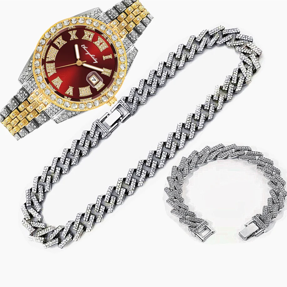 3pcs Luxury Iced Out Watch for - Luxury Watch Miami 评论和价格
