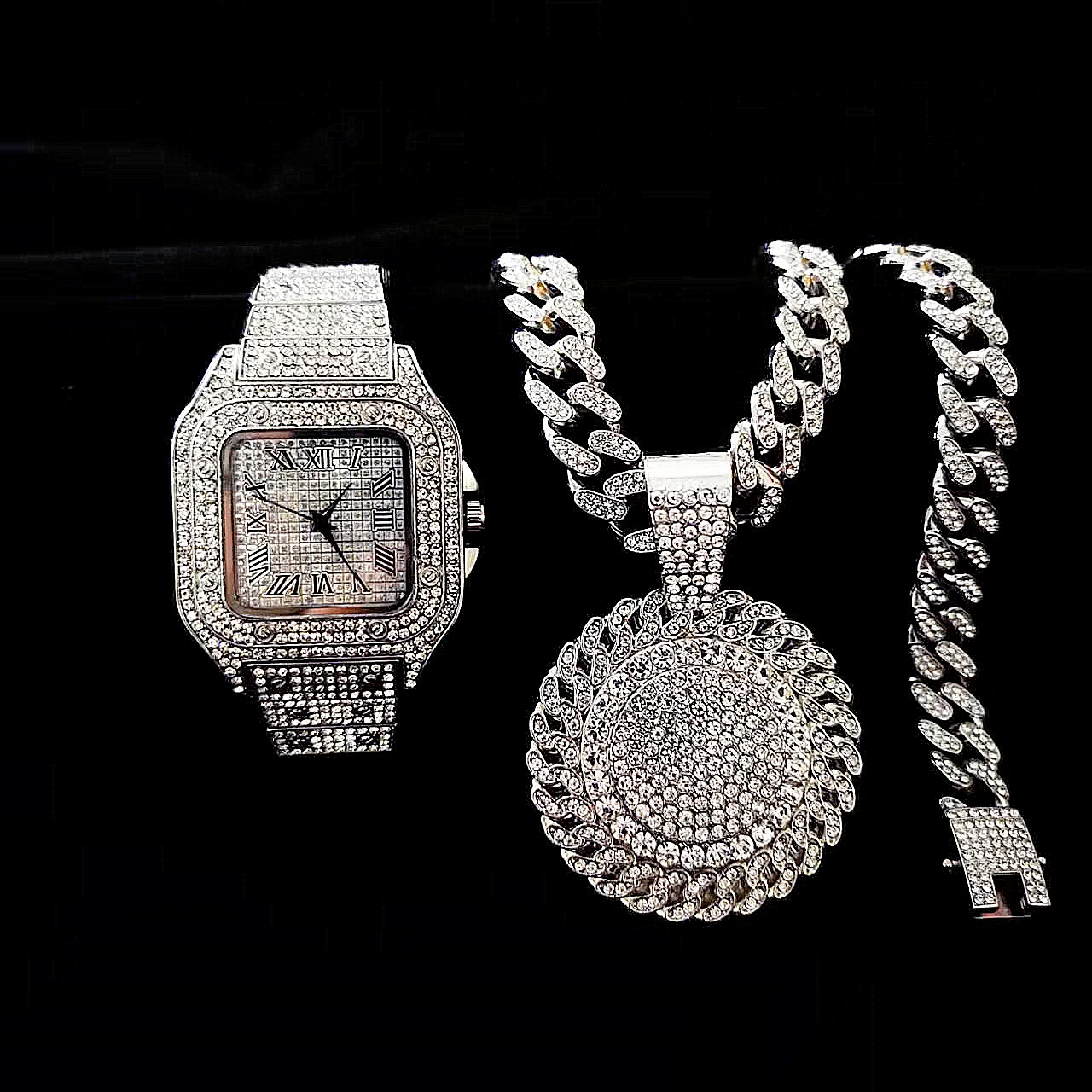 2pcs Iced Out Watch Necklace P - Luxury Watch Miami 评论和价格