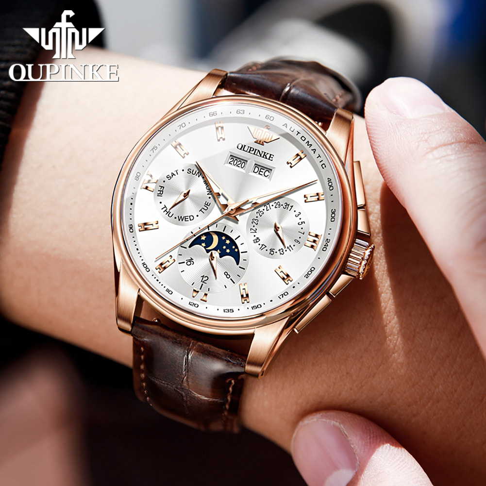 OUPINKE 3189 Men Fully Automat - Moonphase Complication Watch 评论和价格