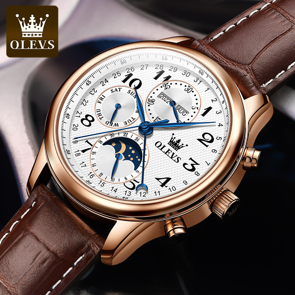 OLEVS 6667 Luxury Original Men - Moonphase Complication Watch 评论和价格