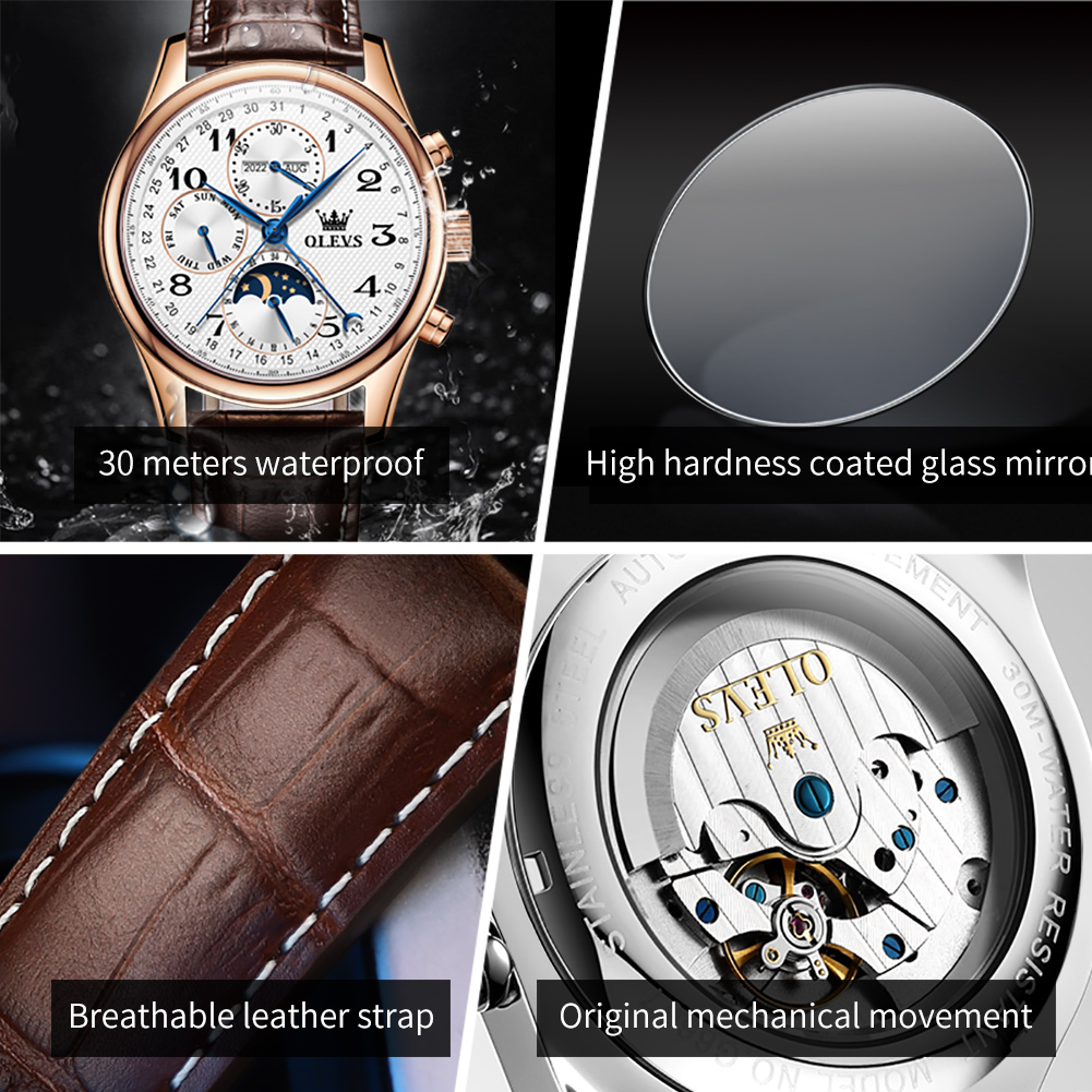 OLEVS 6667 Luxury Original Men - Moonphase Complication Watch 评论和价格